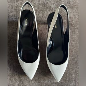 Celine white and black leather / patent leather slingbacks in size 39.5
